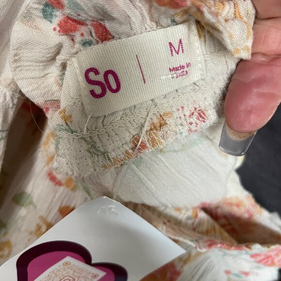 So M Floral Ruffle Mini Skirt With Drawstring Waist Lightweight Cotton Blend Pin - Picture 3 of 4